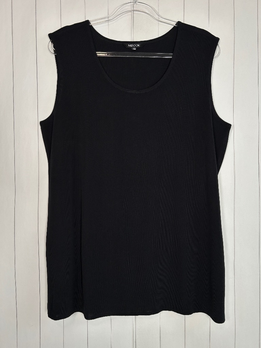 Misook size XL long tank black acrylic stretch scoop neck capsule wardrobe